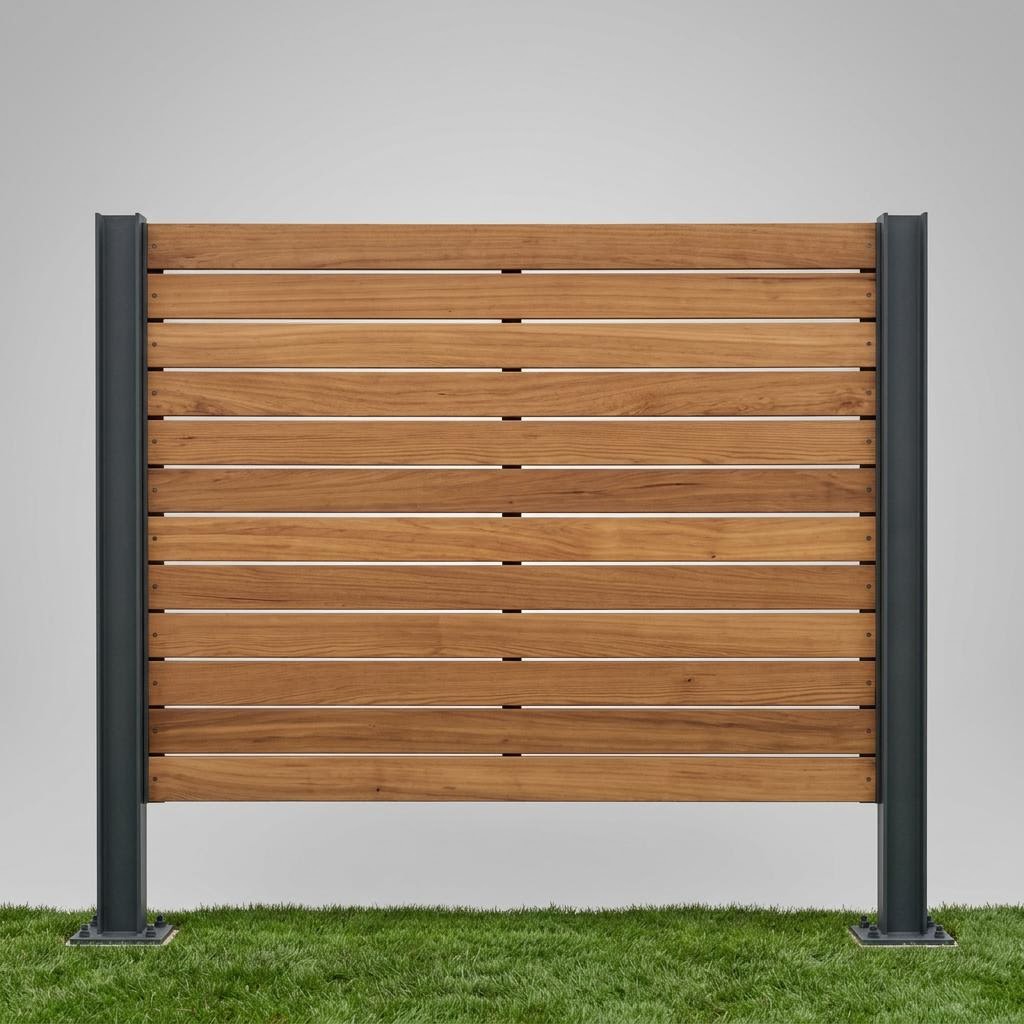 Horizontal wood with steel posts style custom fencing