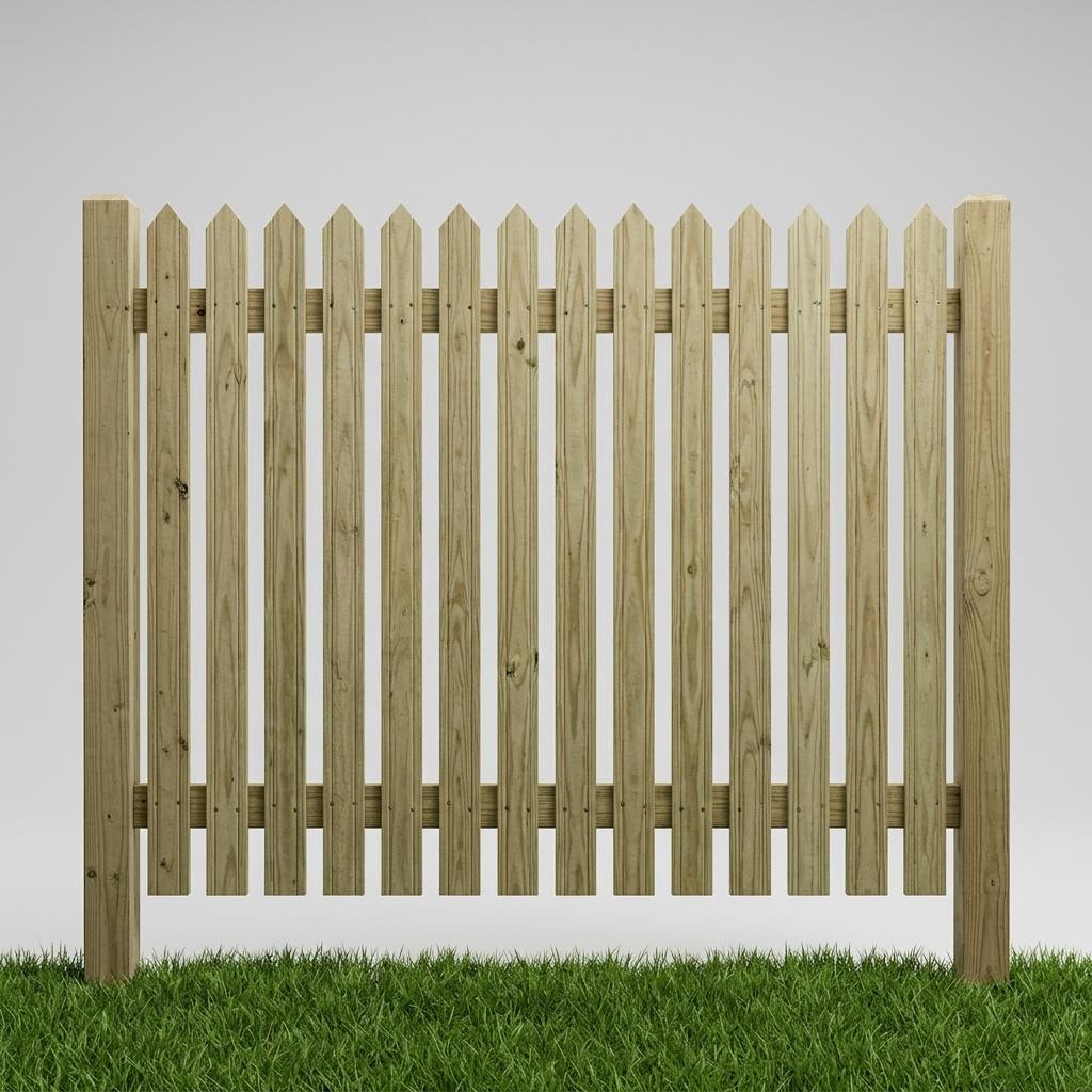 Picket style pressure-treated wood fencing